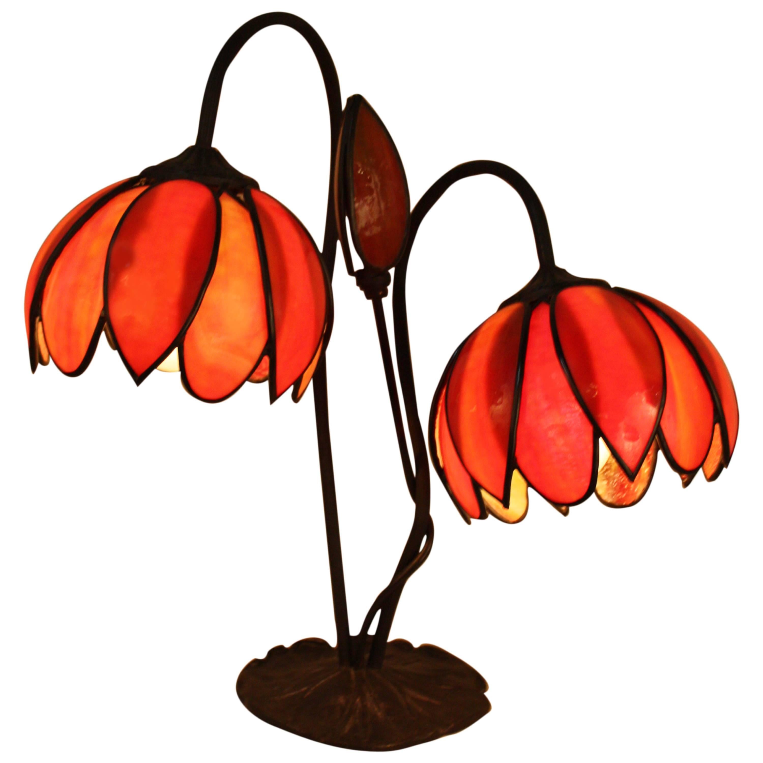 Art Nouveau Double Tulip Desk Lamp by Handel