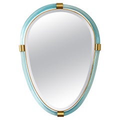 Espejo Torchere Oval Artesano Murano Soplado Aguamarina, Contemporáneo