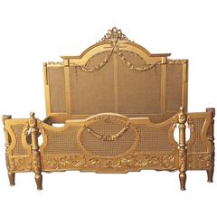French Gold Cane Bed King-Size in the Louis XV Provincial Style