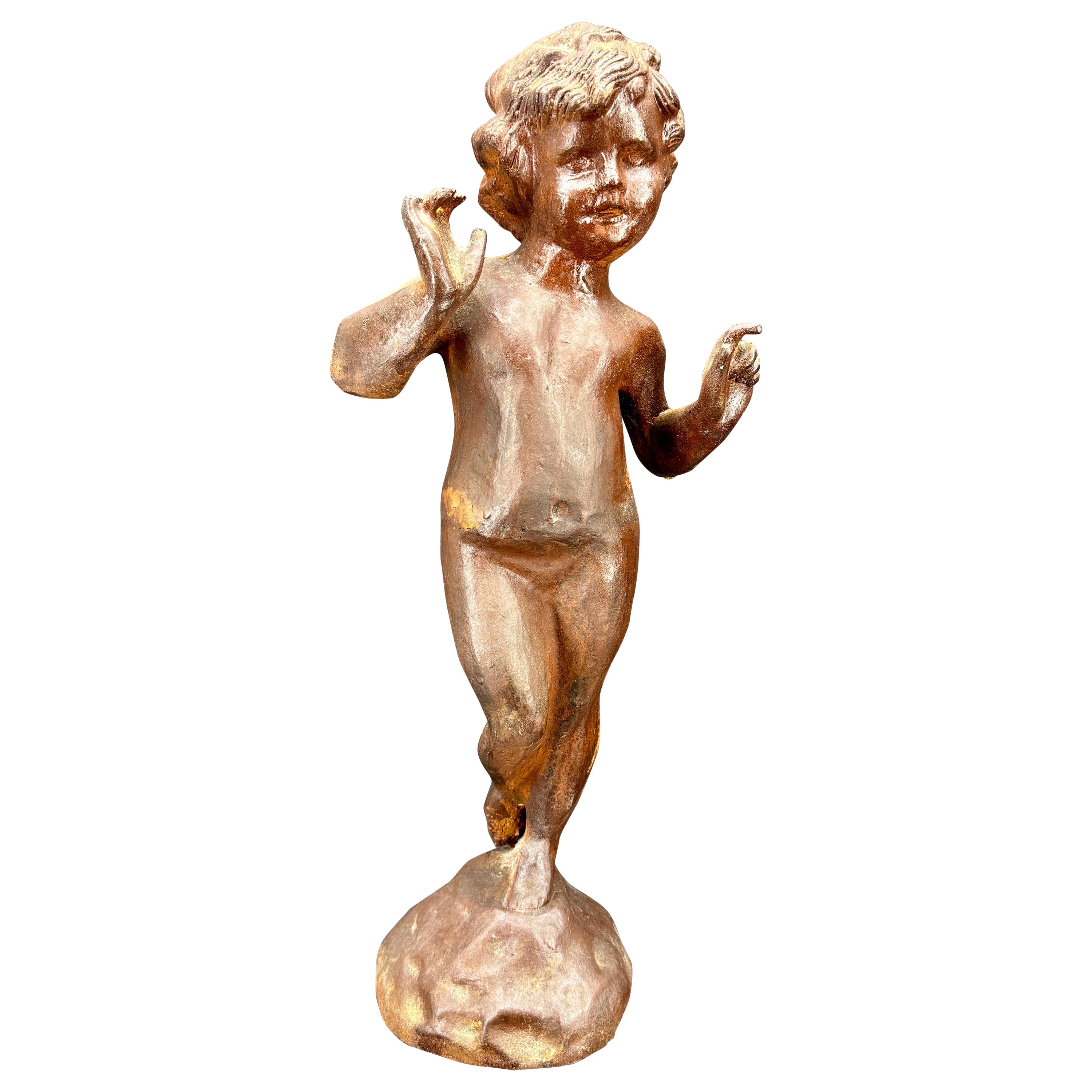 Vintage 1930's Cast Iron Boy Cherub Putti Sculpture
