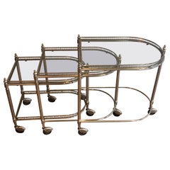 Set of 3 silvered on brass nesting drinks trolleys by Maison Baguès