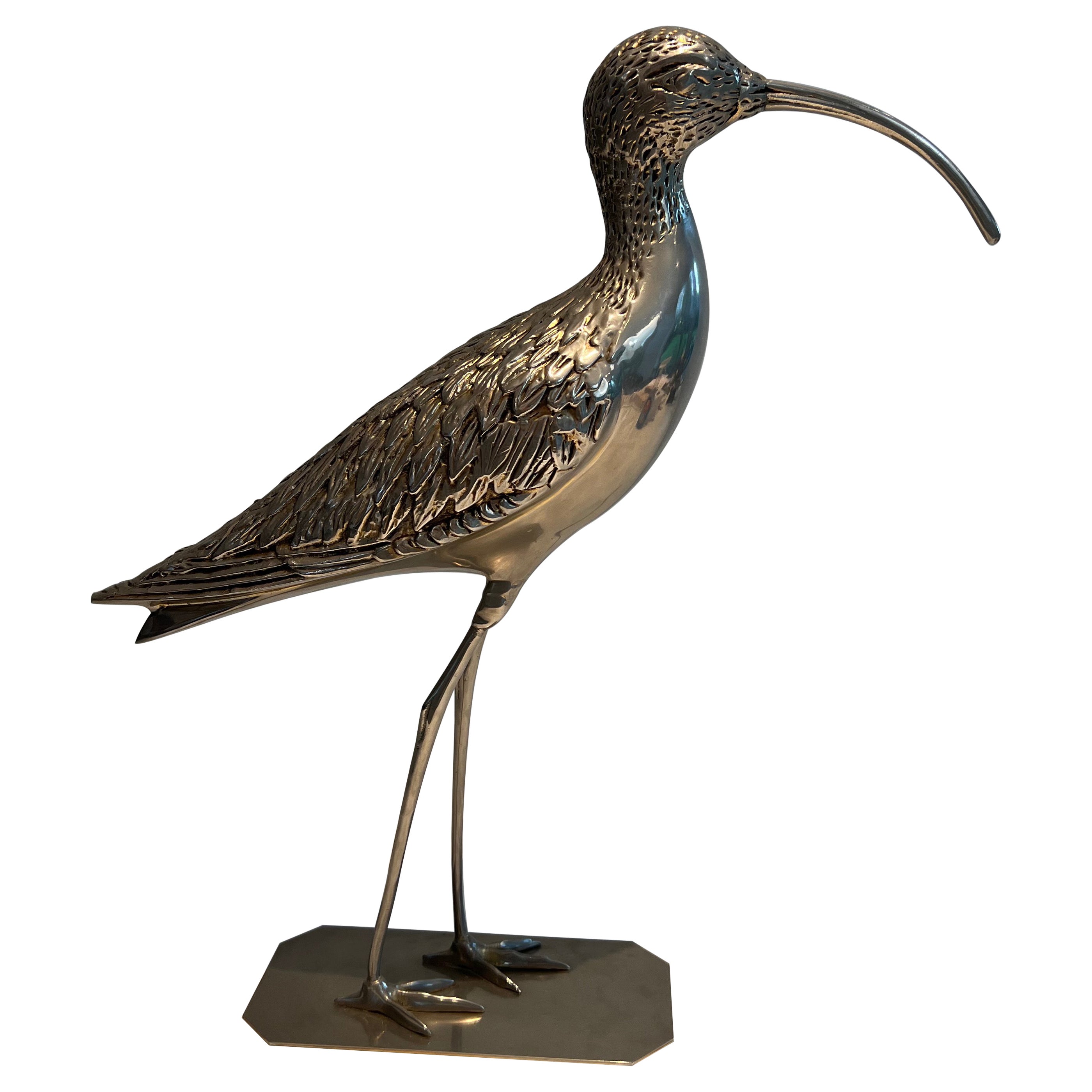 Stylish silvered brass bird. French work. Circa 1970