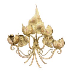 Mid-Century Italian Gilt Metal 4 Arm Floral Wall Sconce