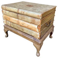 Vintage Trompe l'Oeil Faux Stack of Books Side Table