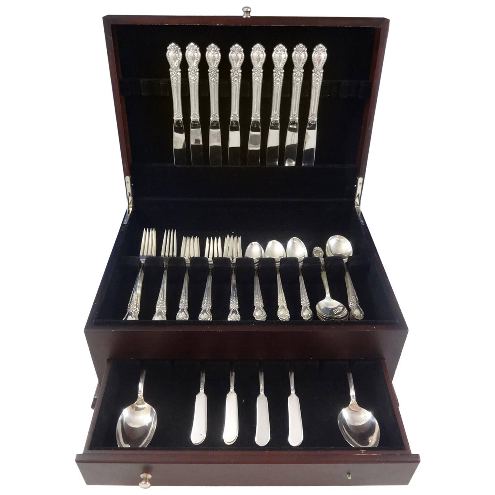 Brocade by International Sterling Silver Flatware Set for 8 Service 50 Pieces For Sale