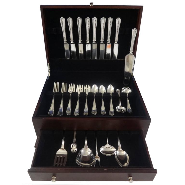 Maryland HandHammered by Alvin Sterling Silver Flatware Set Service 47 Pieces For Sale at 1stdibs