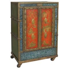 Antique 19th Century Dutch Iron Safe with Chinoiserie Decorated Doors 