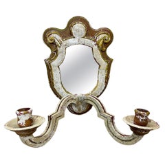 Antique Italian Painted Girandole Mirror Light Sconce