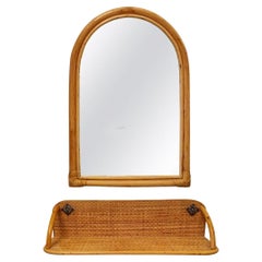 1960s Gorgeous Bamboo and Rattan Mirror and Console. Made in Italy
