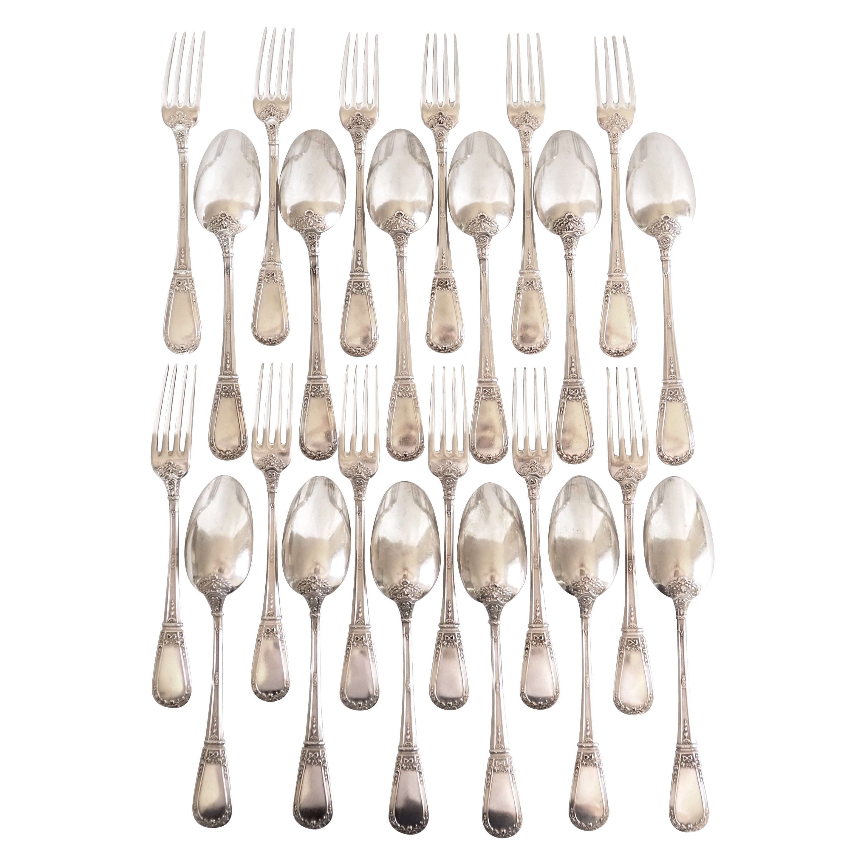 Posate da dessert in argento francese - 24 pezzi - stile Luigi XVI