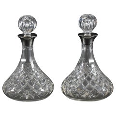 Vintage Pair of Cut Crystal Glass Silver Mounted Decanters Birmingham 1972