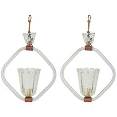 Pair of 1940s Murano Glass Hanging Lights