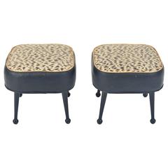Pair of 1950s Footstools with Original Vinyl Covering