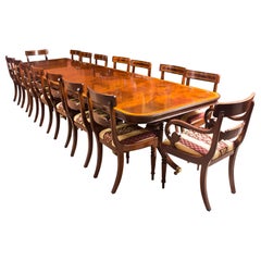 Table de salle à manger vintage de 14 pieds à trois piliers en acajou et 16 chaises 20ème siècle