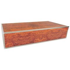 Burr Walnut and Steel, 1970s Italian Coffee Table