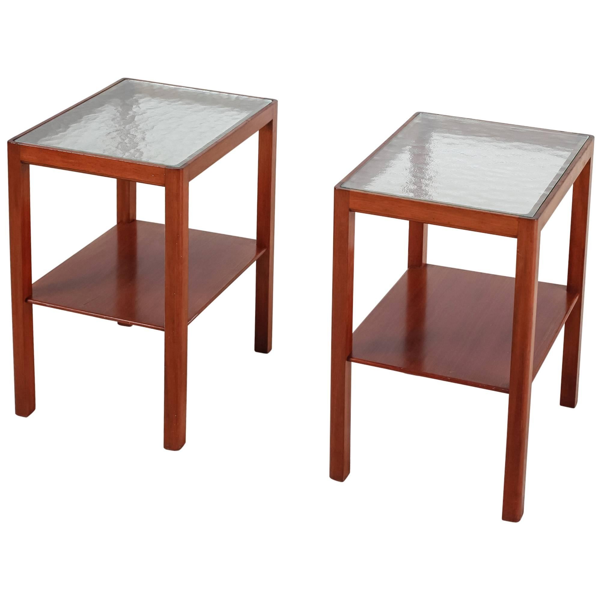Thorald Madsen Pair of Mahogany Side Tables with Glass Top, Denmark, 1930s For Sale