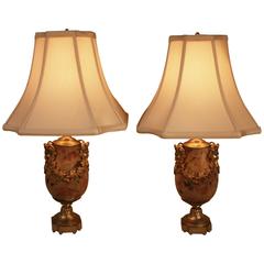 Pair of Napolean Style Bronze and Marble Table Lamp