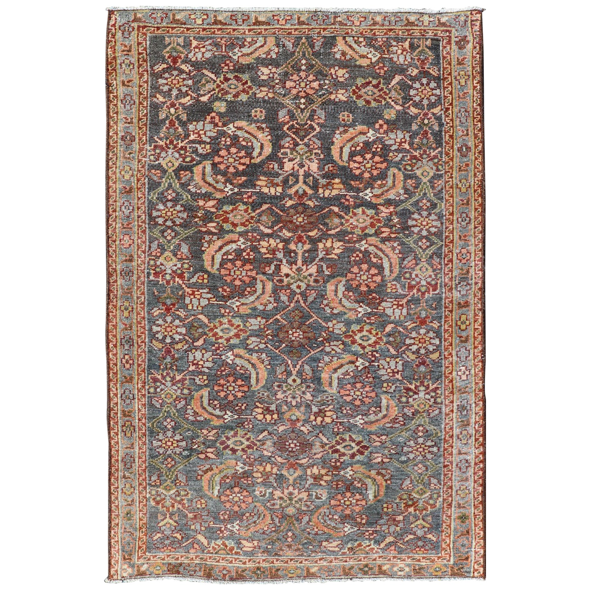 Antiker persischer Malayer-Teppich mit Blumenmotiven und reichhaltiger Farbpalette 2'3"X3'7"