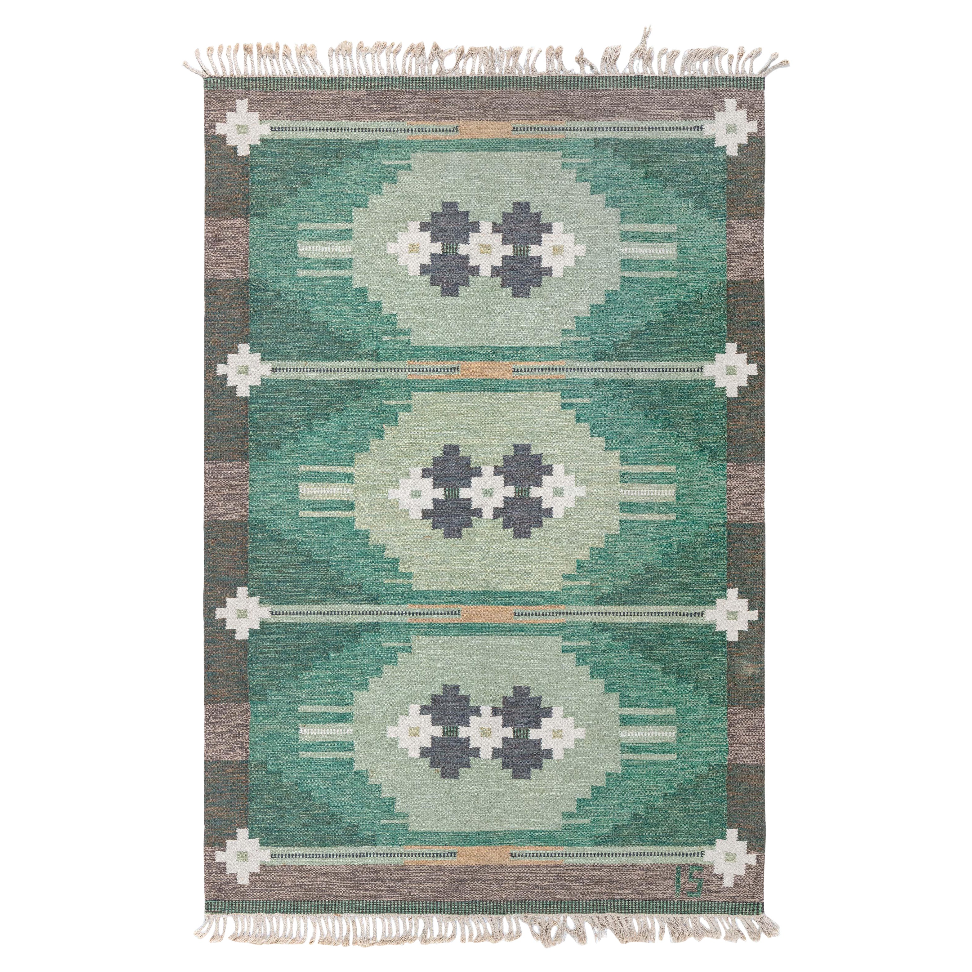 Doris Leslie Blau Vintage Swedish Flat Weave Rug by Ingegerd Silow For Sale