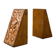 Pair, Antique Maritime Bookends, Continental, Copper, Oak, Book Rest, Victorian