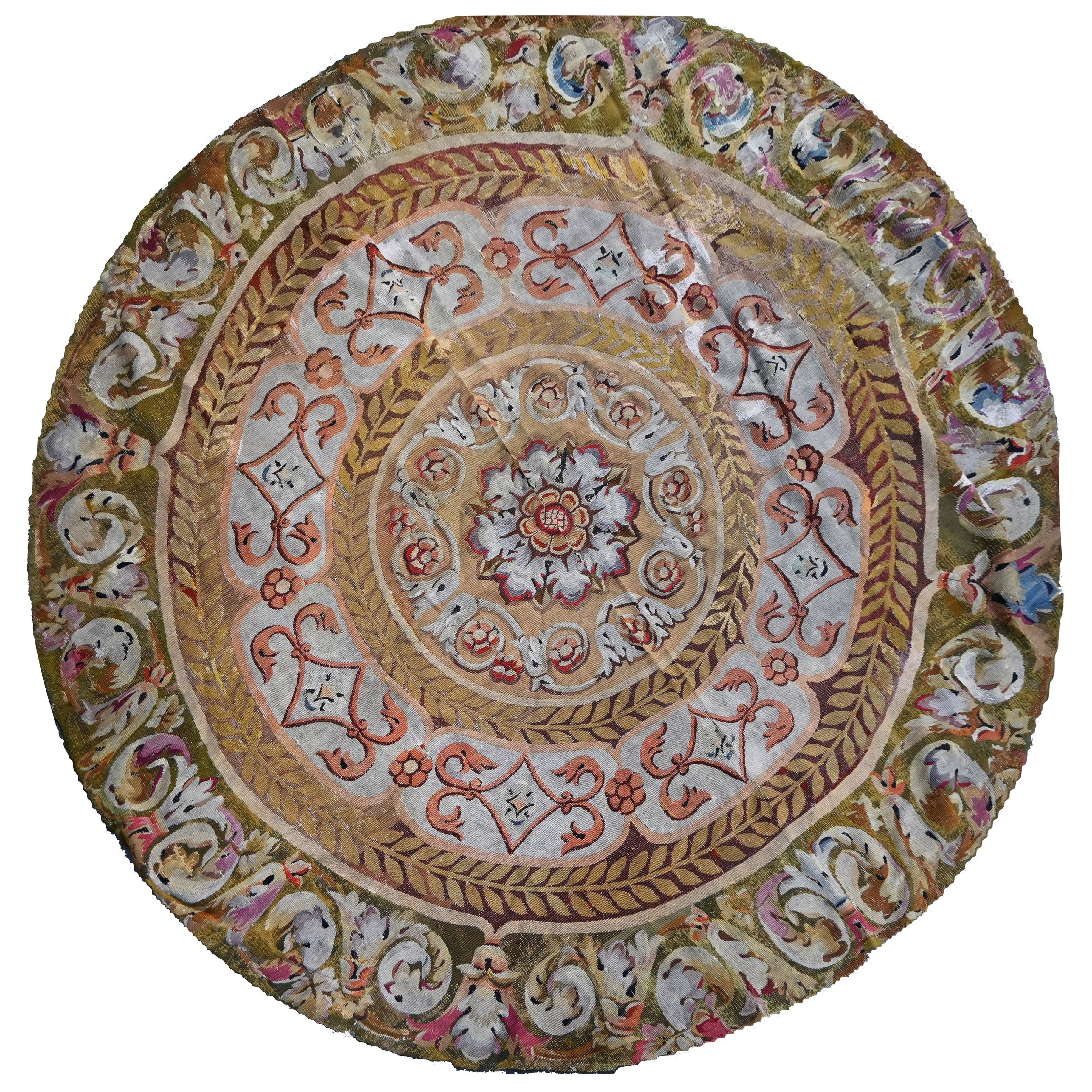 Tappeto Aubusson francese del XIX secolo, stile Napoleone III - Diametro 1m15 N° PTA05 in vendita