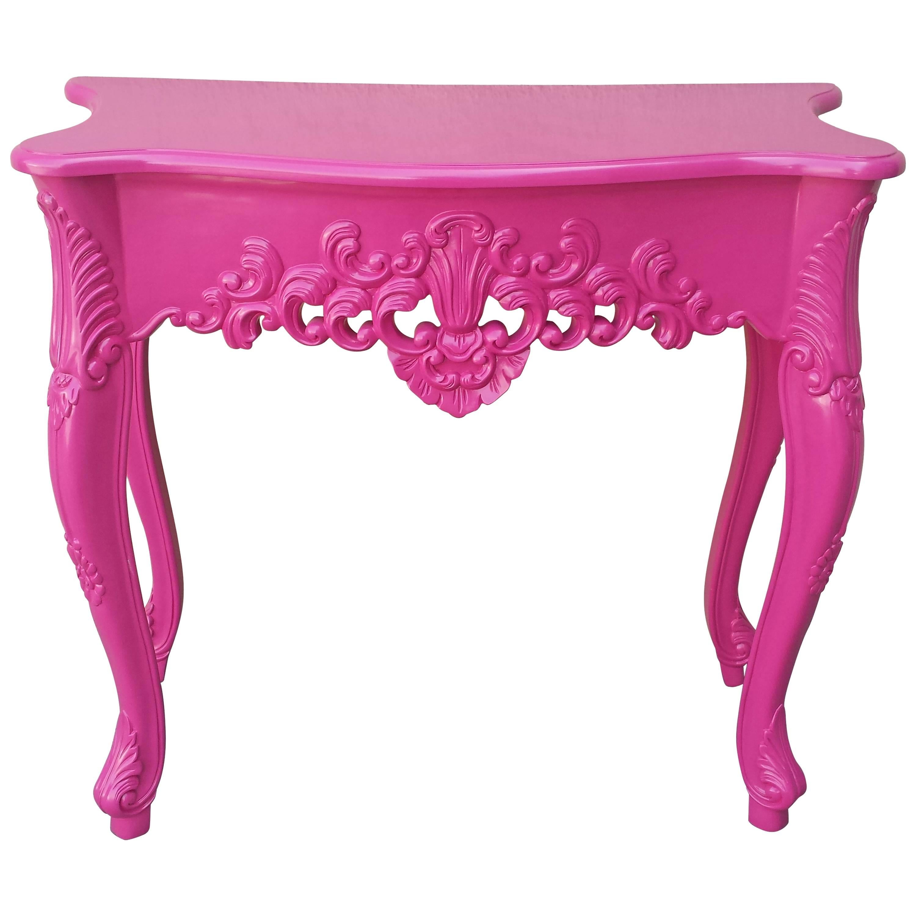 French Console Table Hot Pink in Louis XV Baroque Style For Sale
