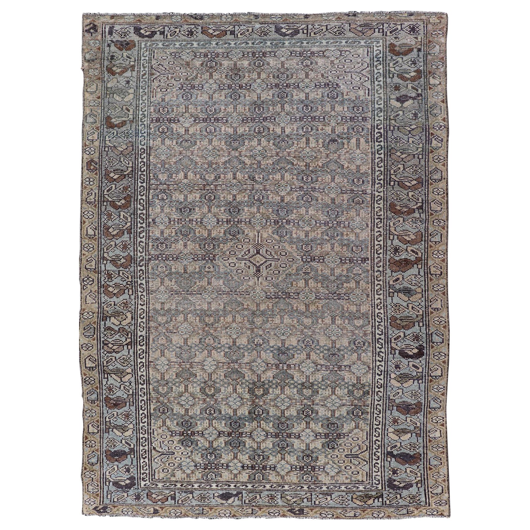 Antiker persischer Malayer-Teppich aus Persien mit kompliziertem, geometrischem All-Over-Design 3'3"X4'9"