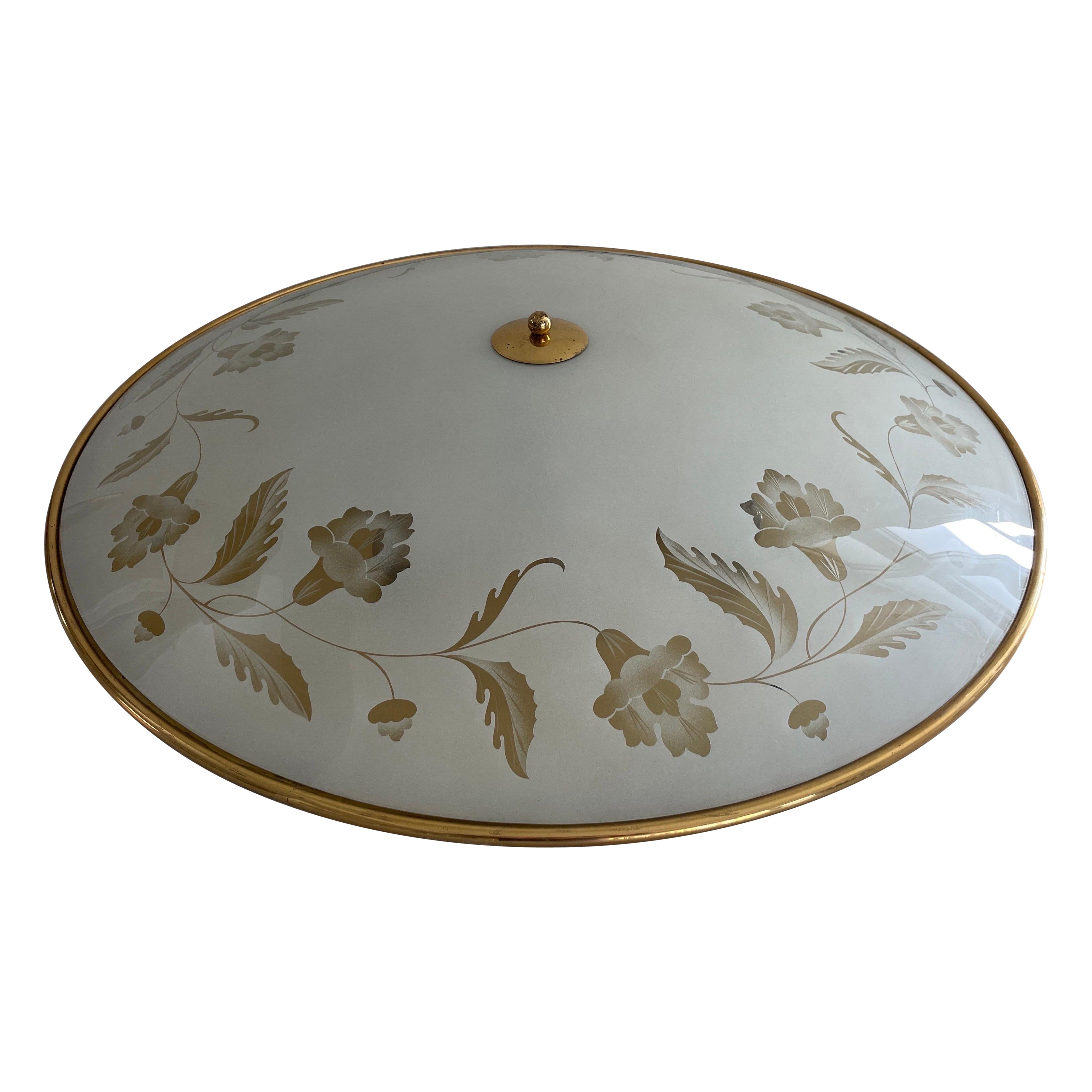 Casino-Deckenleuchte aus Glas und Messing mit 80 cm Durchmesser, 1960er Jahre, Italien im Angebot