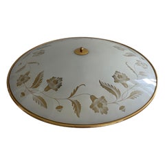 Glass and Brass 80 cm Diameter Casino Ceiling Lamp, 1960s, Italy