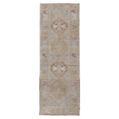 Vintage Turkish Oushak Runner With Soft Earth Tones and Pastel Accents 3'0"x9'1"