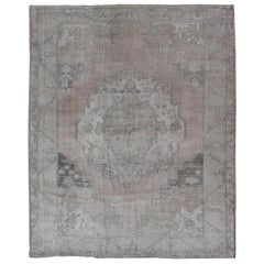 Vintage Turkish Oushak Rug With Subtle Pastel Pink and Grey Tones 5'0"x6'4"