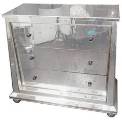 Custom Ball Foot Mirrored Commode with a Silver Leaf Trim 6