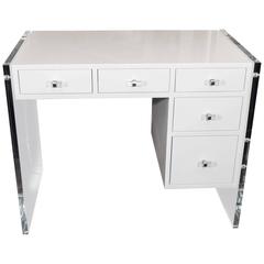 White High Gloss Lacquer Desk with Lucite Side Panels 5