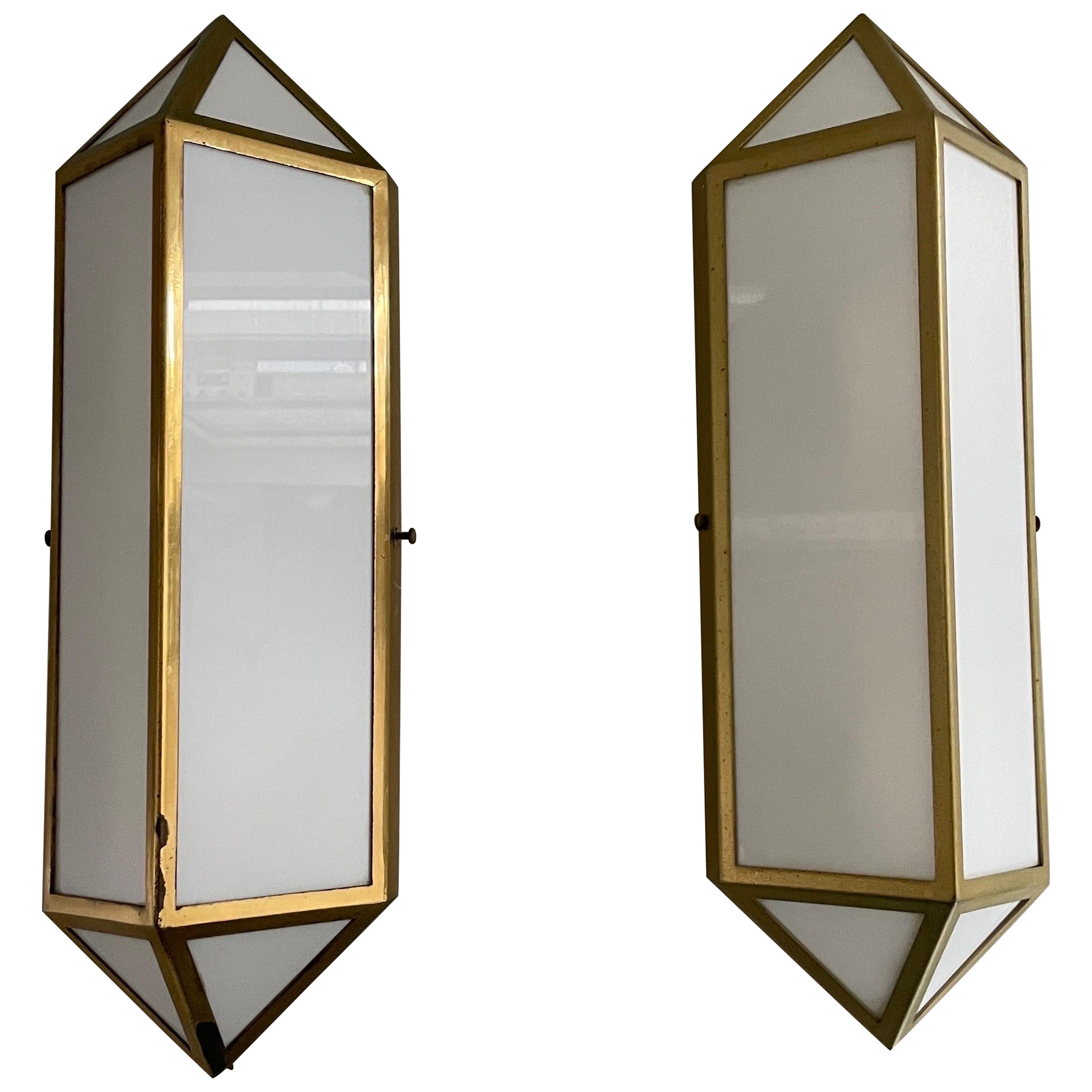 Art Deco Style Brass and Glass Pair of Sconces, 1950s, Germany