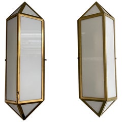 Art Deco Stil Messing und Glas Paar Wandleuchter, 1950er Jahre, Deutschland