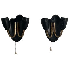 2-head Black Metal Small Pair of Sconces, 1950s, Germany
