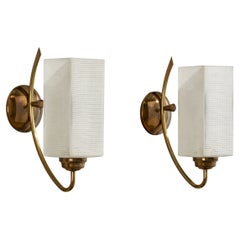 Designer francese, lampade da parete, ottone, vetro, Francia, anni '1950