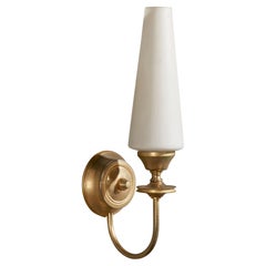 Italian Designer, Wall Light, Brass, Glass, Italy, 1950s