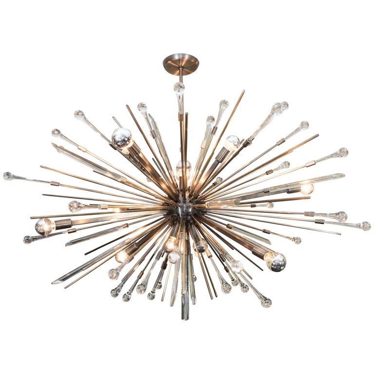 Custom Antique Brass Tear Drop Sputnik Chandelier For At 1stdibs Custom Antique Brass Tear Drop Sputnik Chandelier For