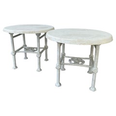 Pair of Vintage White Giacometti Style Patio Outdoor Side Tables