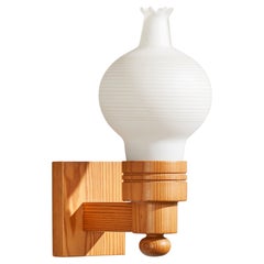 Swedish Designer, Wall Light, Pine, Glass, Sweden, 1970s