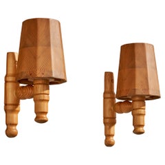 Schwedischer Designer, Wall Lights, Kiefer, Schweden, 1970er