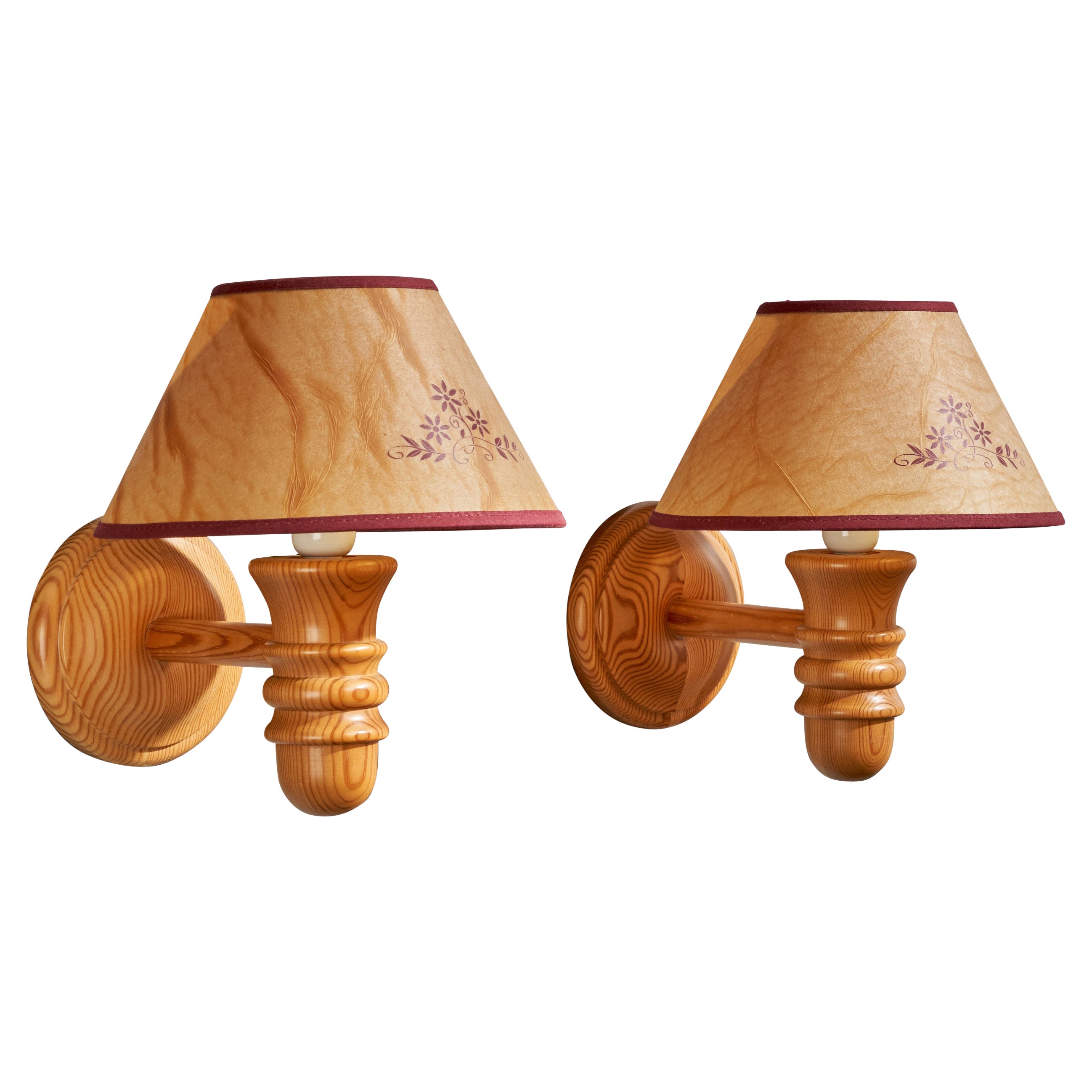 Vigan, Wall Lights, Pine, Parchment, Sweden, 1970s