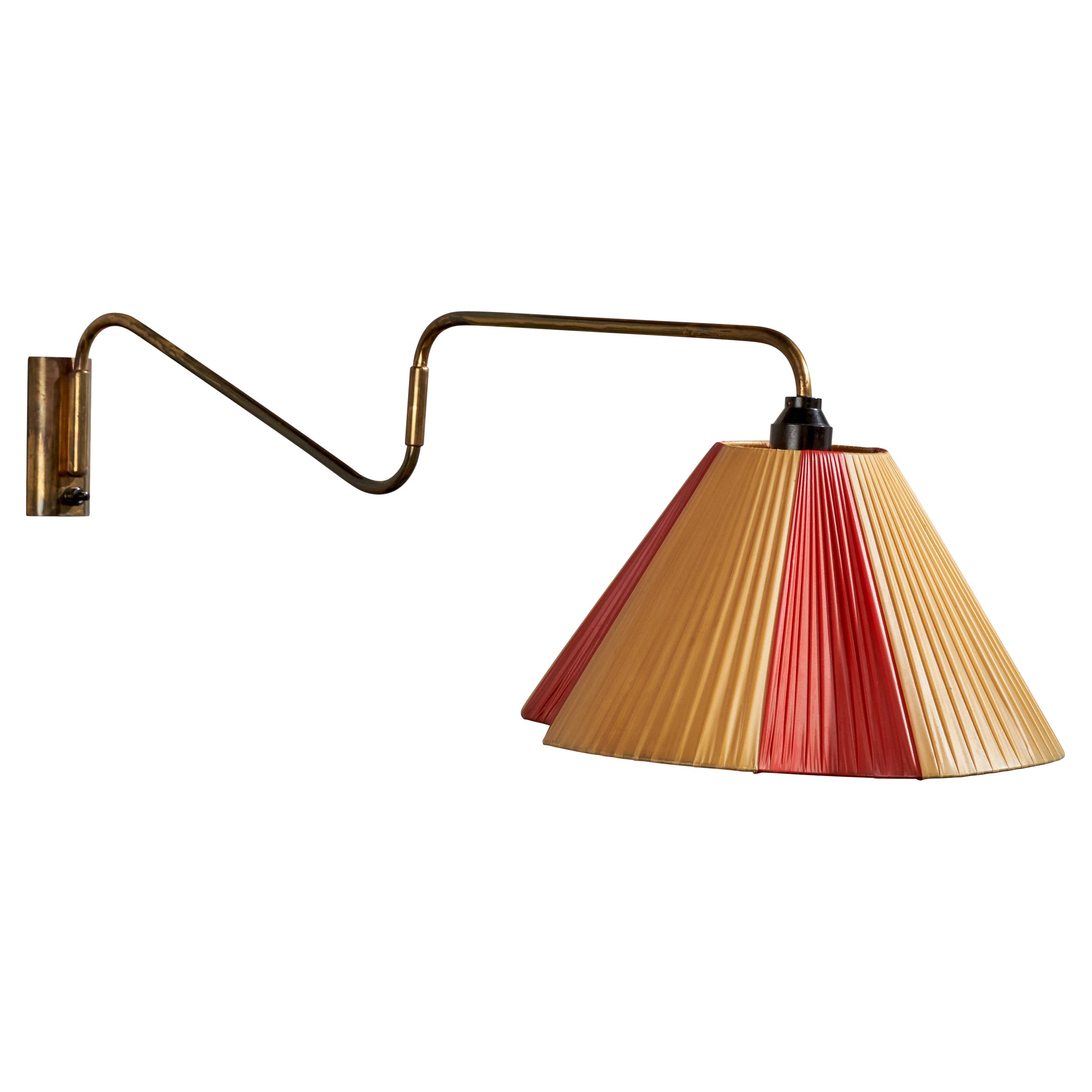 Danish Designer, Wall Light, Brass, Plastic Band, Denmark, 1940s For Sale