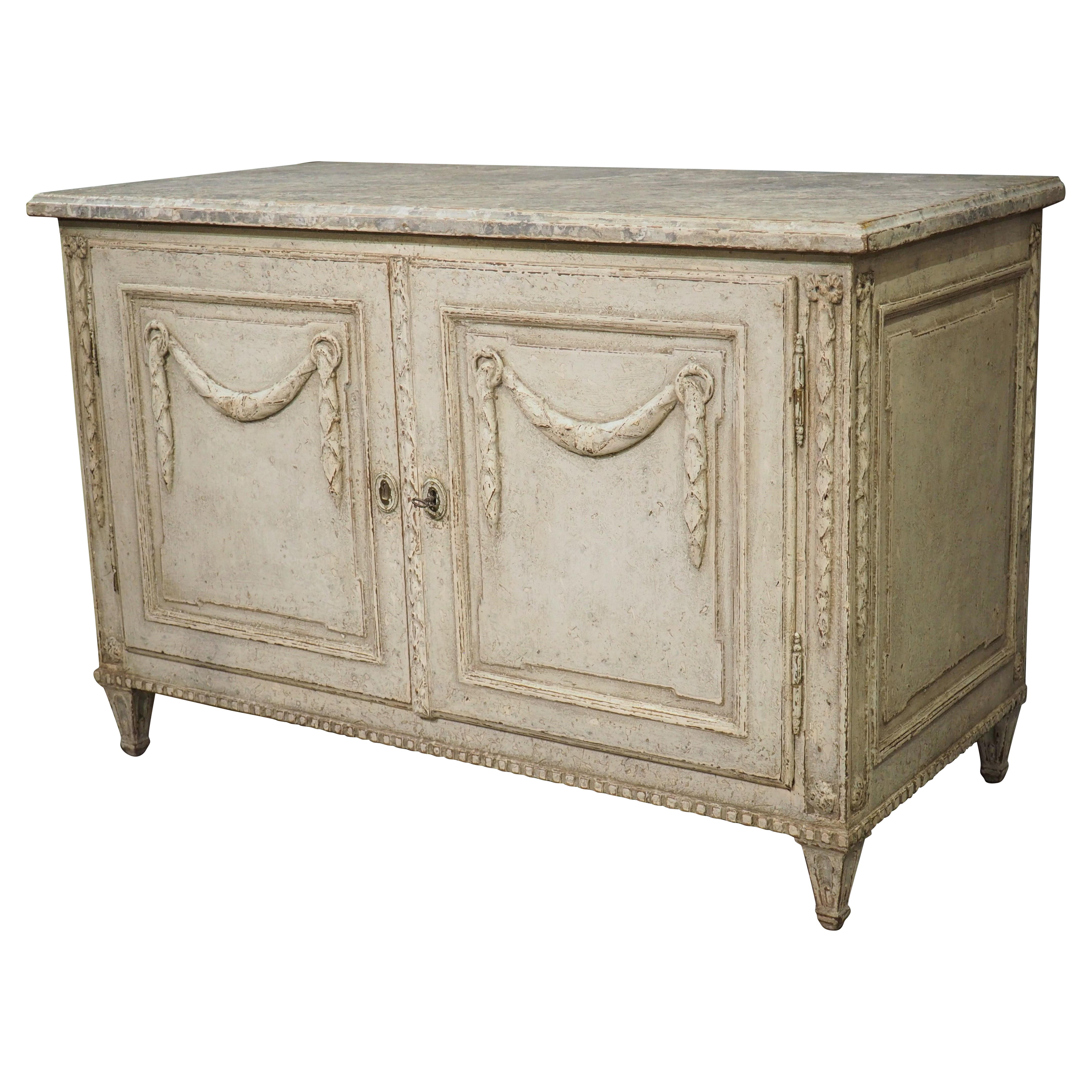 19th Century Painted French Louis XVI Style Buffet with Faux Marble Top