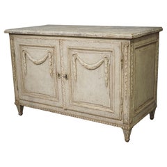 19th Century Painted French Louis XVI Style Buffet with Faux Marble Top
