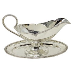 Antique English Silver-Plated Hallmarked Gravy Boat and Tray, Circa 1880.