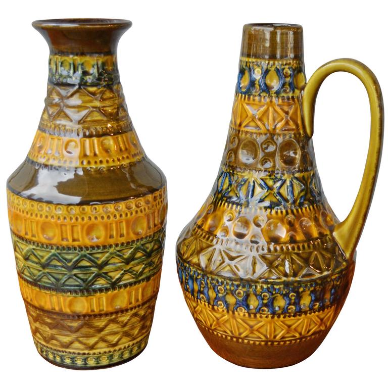 Pair of West German Bay Incised Pottery Vases For Sale at 1stdibs