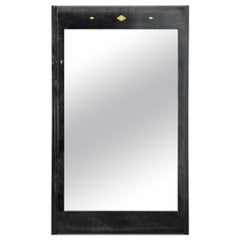 Vintage Karl Springer Style Black Goat Skin Wall Mirror with Small Diamond Accents