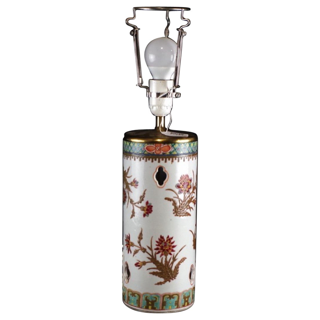 Handbemalte Porzellan-Tischlampe mit Blumenmotiv, Qing Dynasty, China